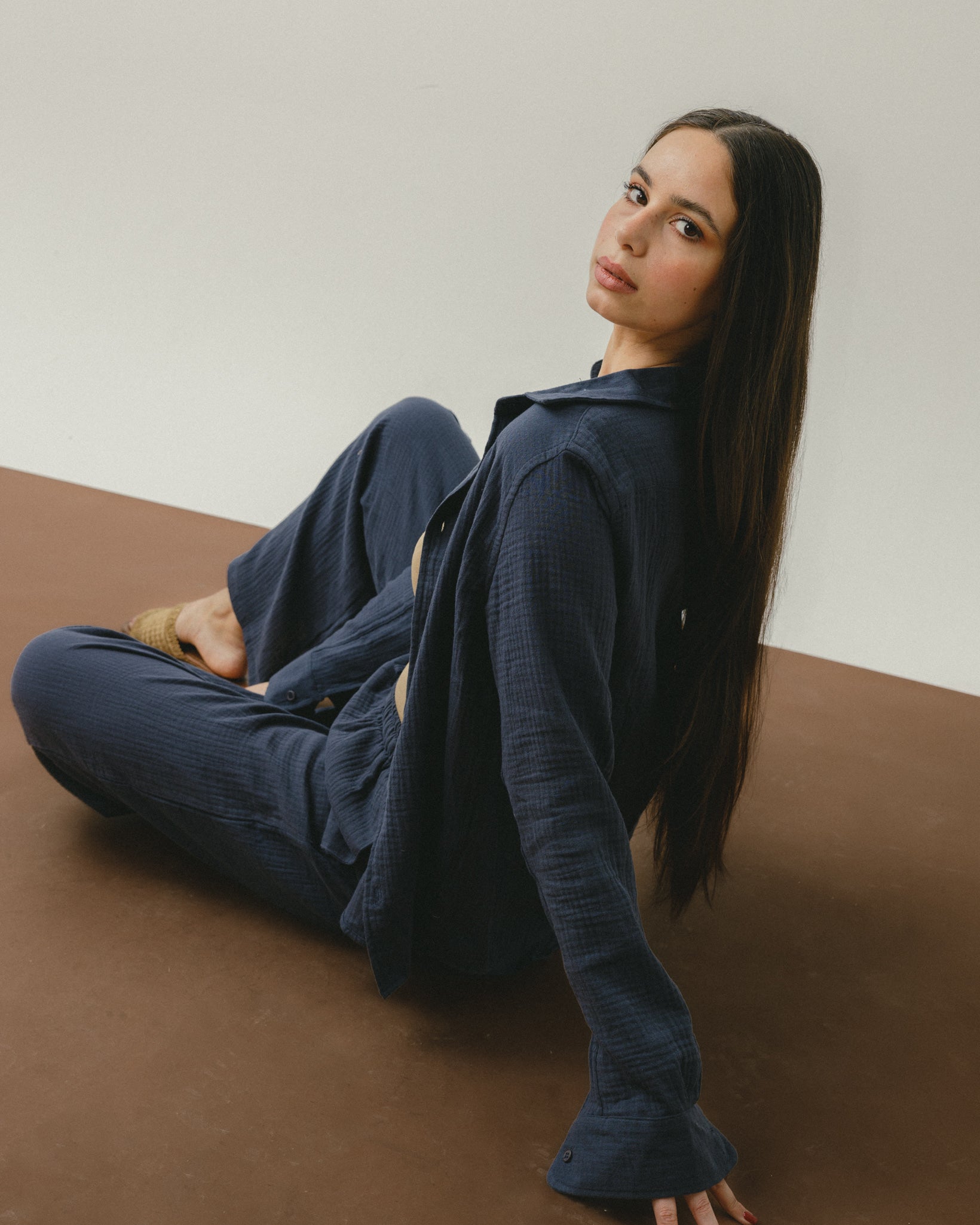 Indigo Blue Crinkle Pants Chocka