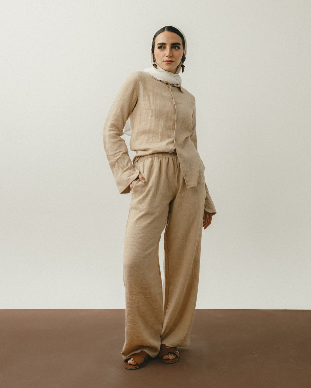 Beige Crinkle Pants Chocka