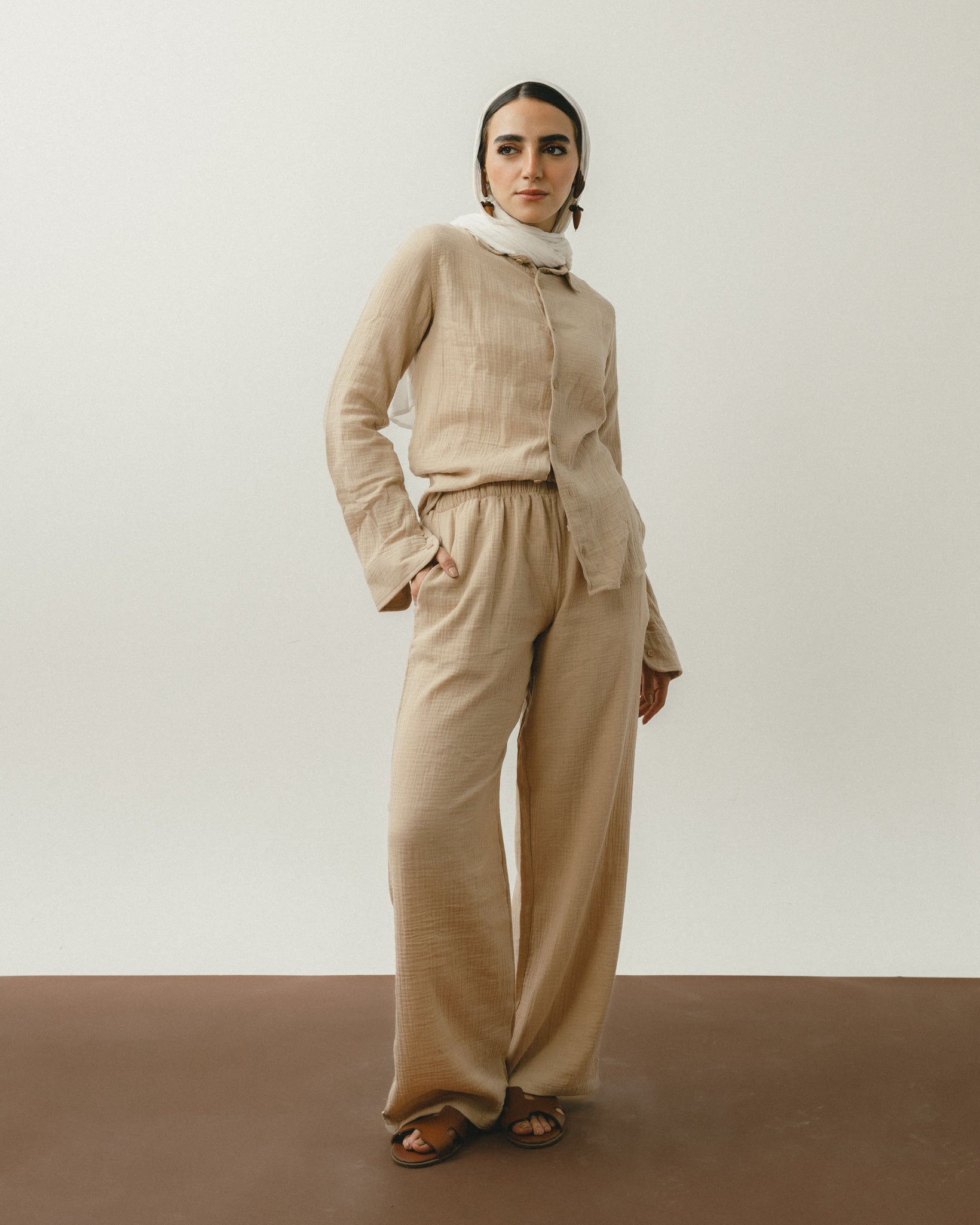 Beige Crinkle Pants Chocka