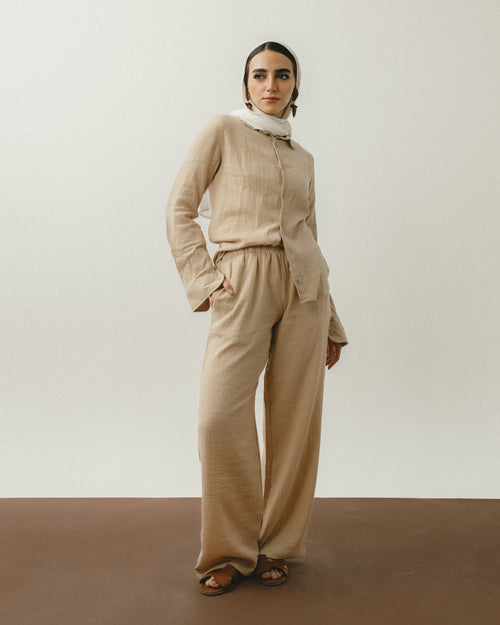 Beige Crinkle Pants Chocka