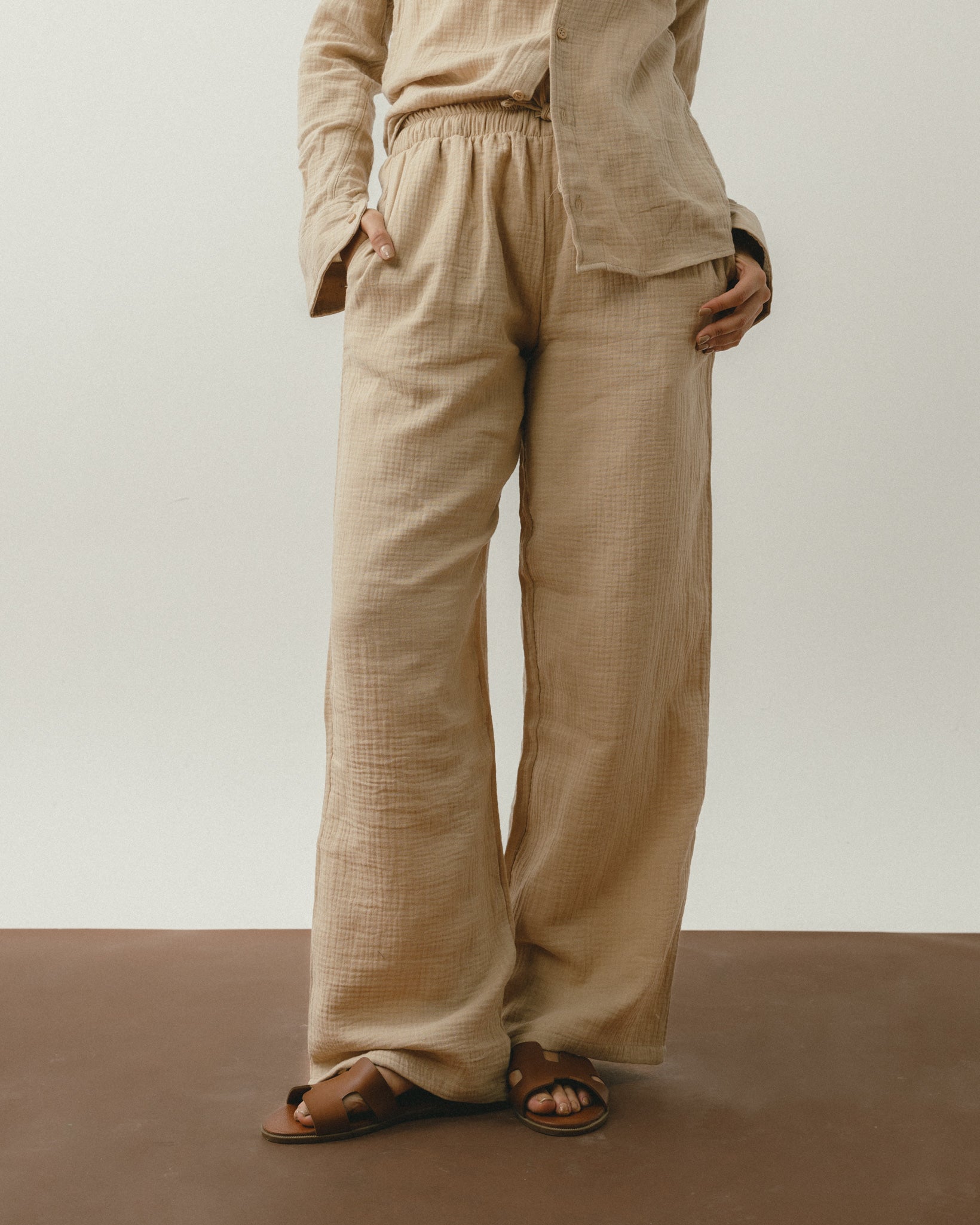 Beige Crinkle Pants Chocka