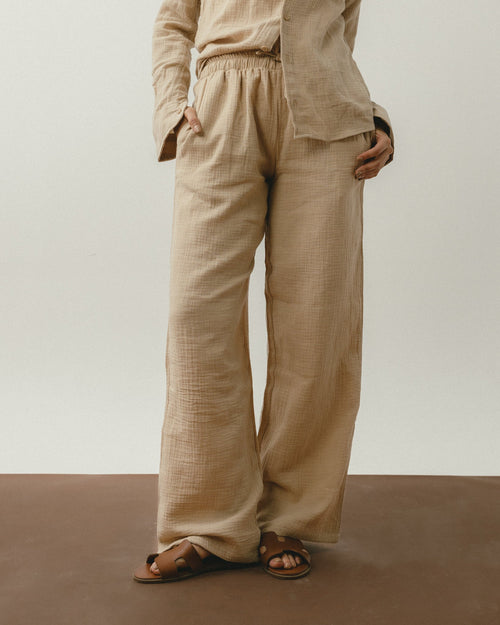 Beige Crinkle Pants Chocka