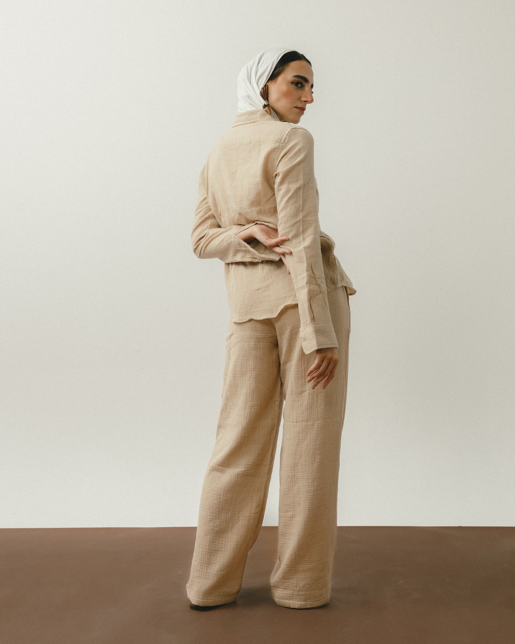 Beige Crinkle Pants Chocka