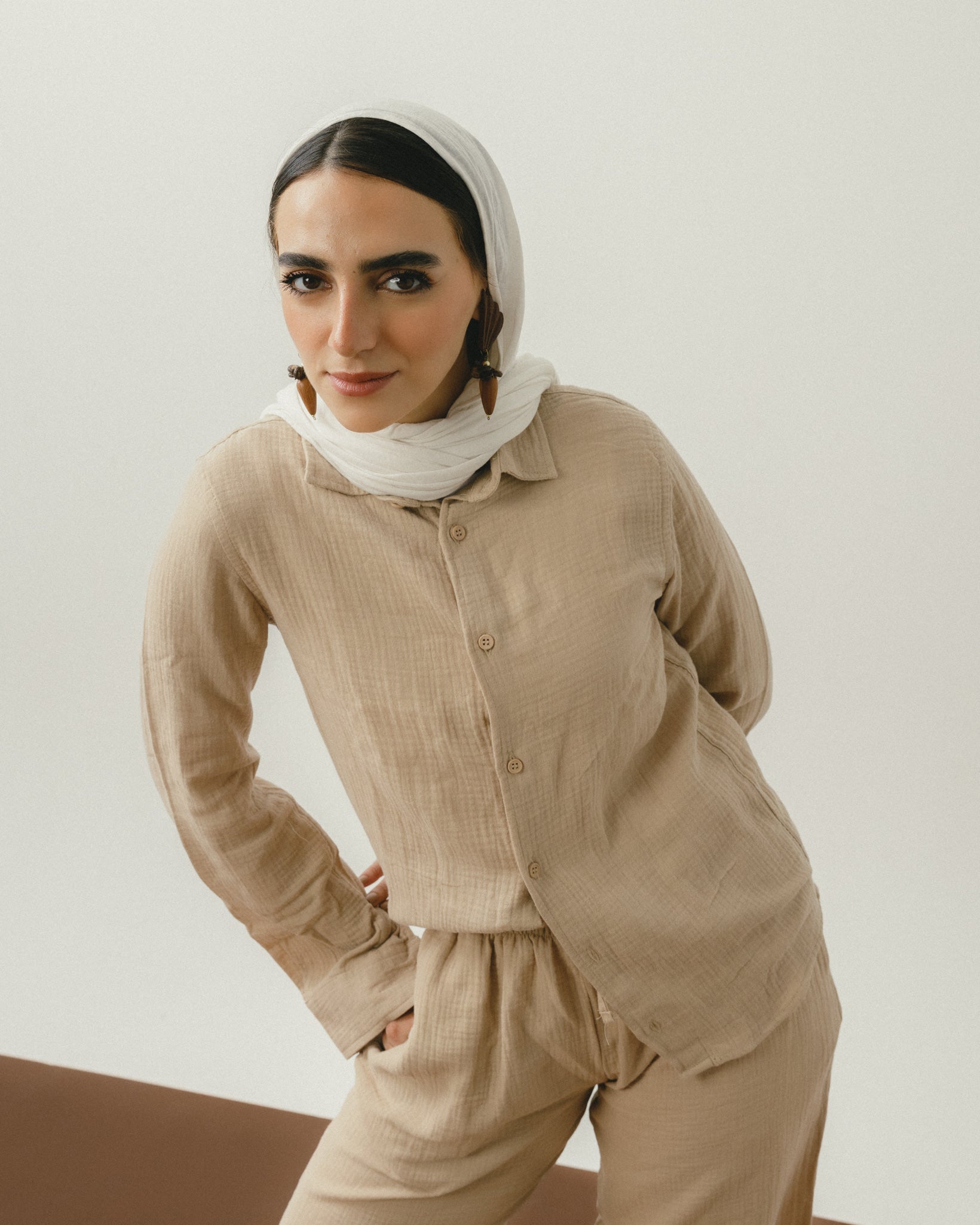 Beige Crinkle Pants Chocka