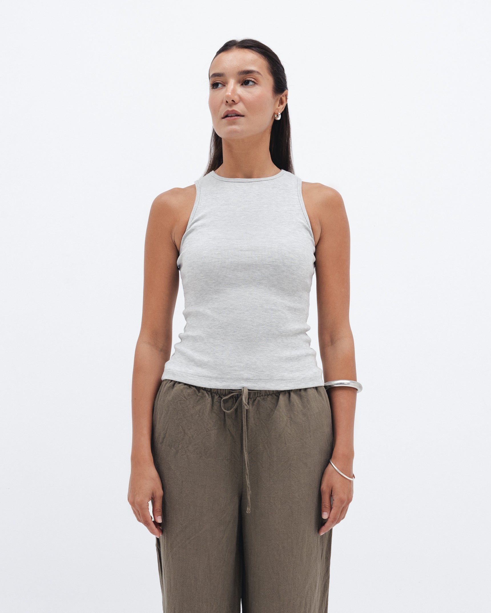 Cloud Grey Ribbed Crewneck Top Chocka