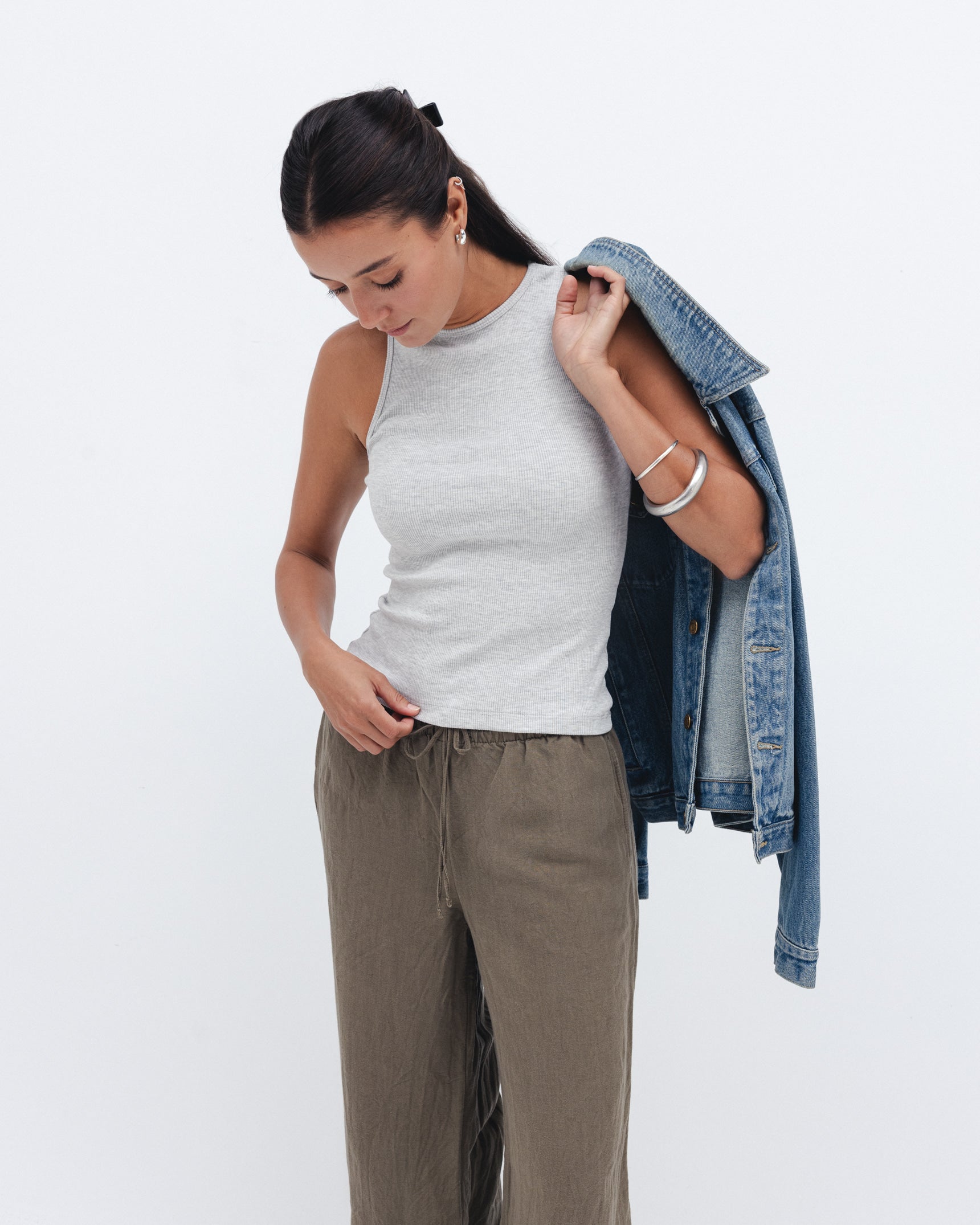 Cloud Grey Ribbed Crewneck Top Chocka
