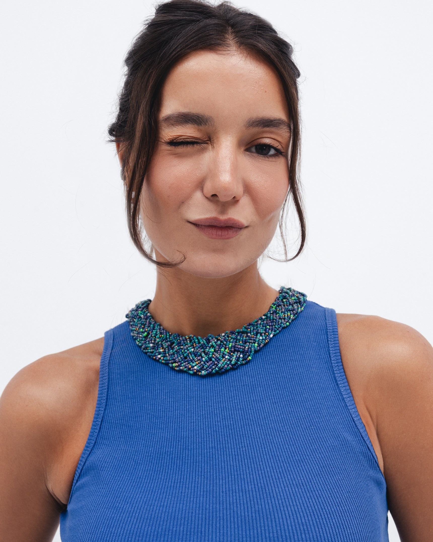 Royal Blue Ribbed Crewneck Top - Chocka