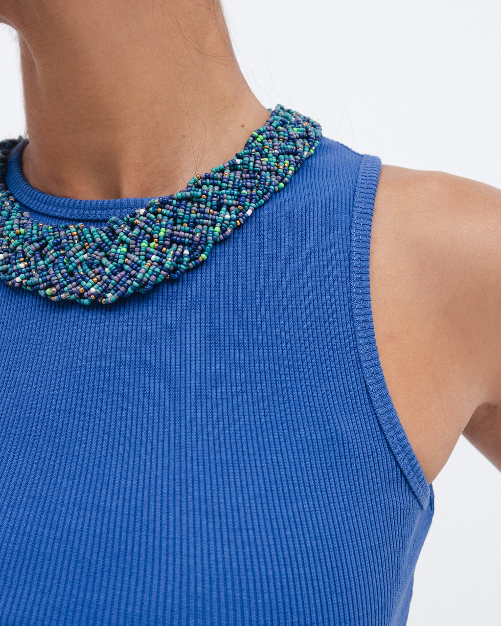 Royal Blue Ribbed Crewneck Top - Chocka