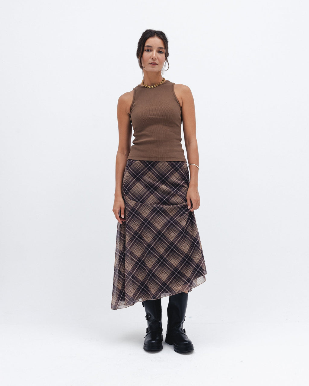 Brown Ribbed Crewneck Top - Chocka