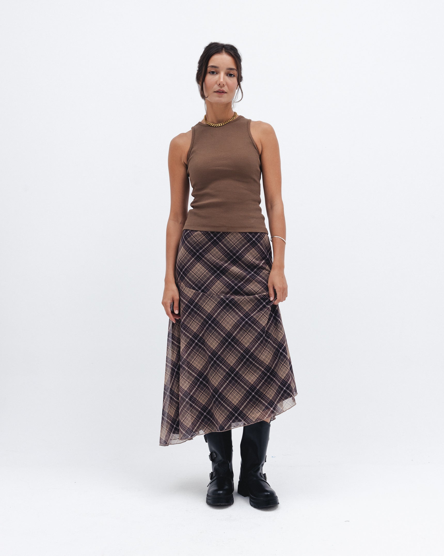 Brown Ribbed Crewneck Top - Chocka