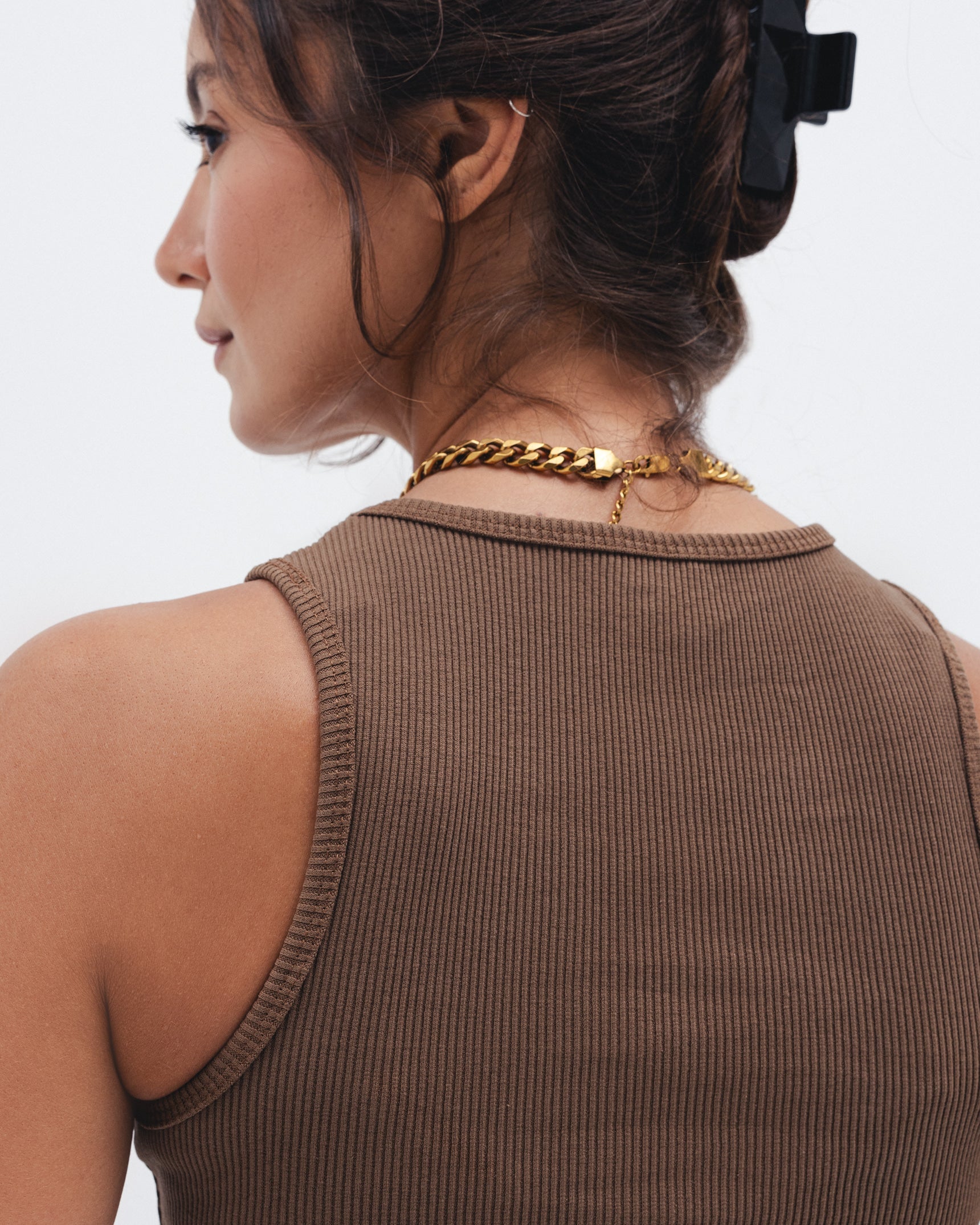 Brown Ribbed Crewneck Top - Chocka