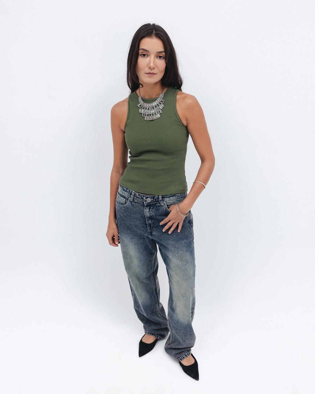 Olive Ribbed Crewneck Top Chocka