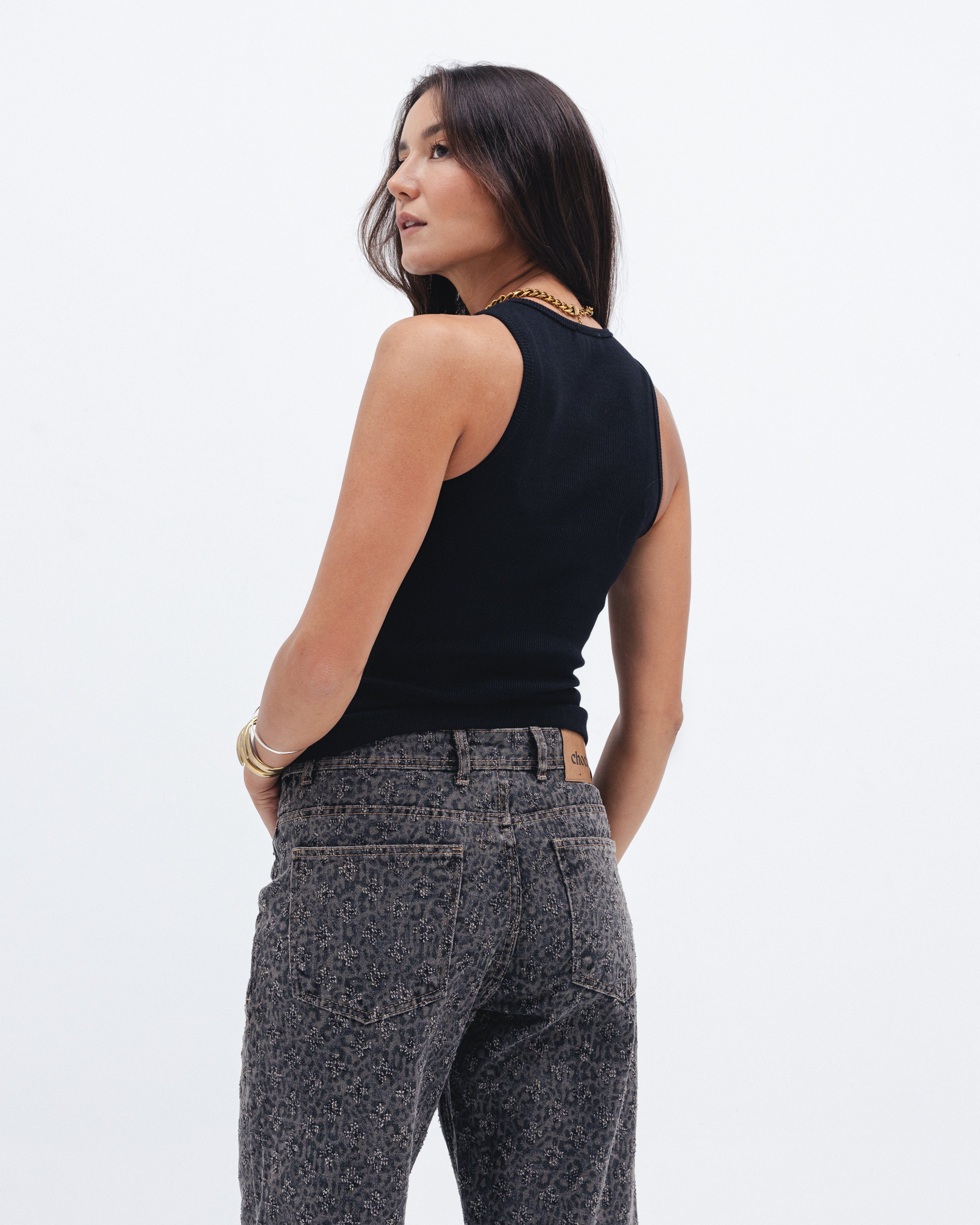 Black Ribbed Crewneck Top Chocka