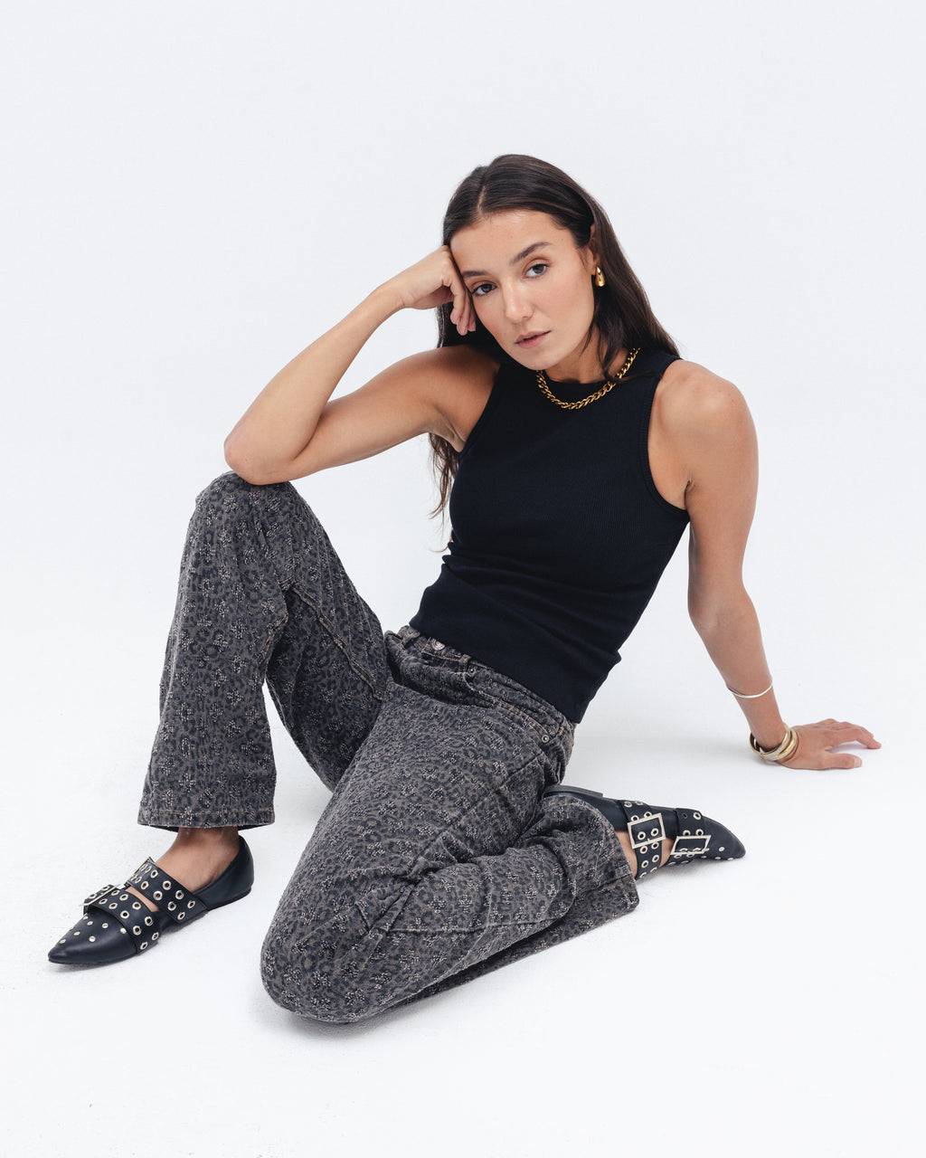 Black Ribbed Crewneck Top Chocka
