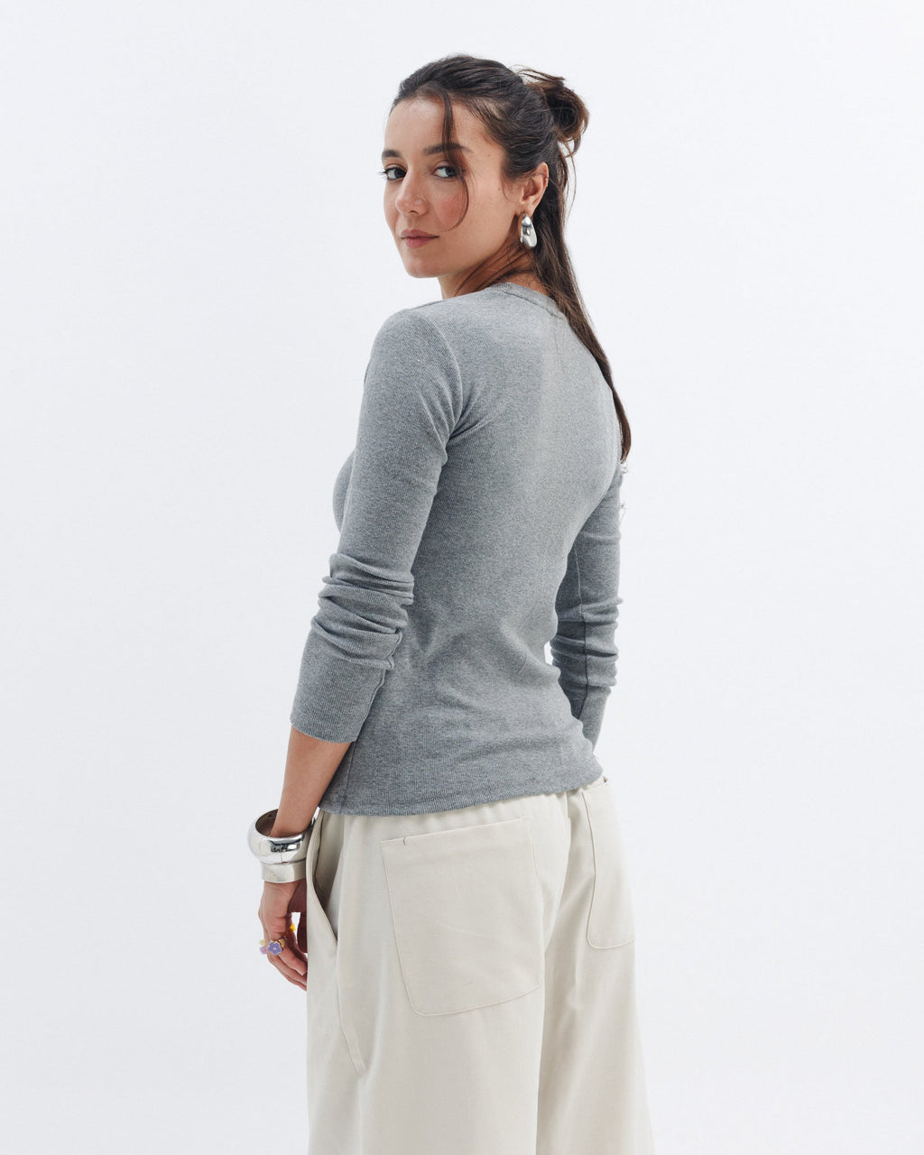 Grey Ribbed Long Sleeve Chocka