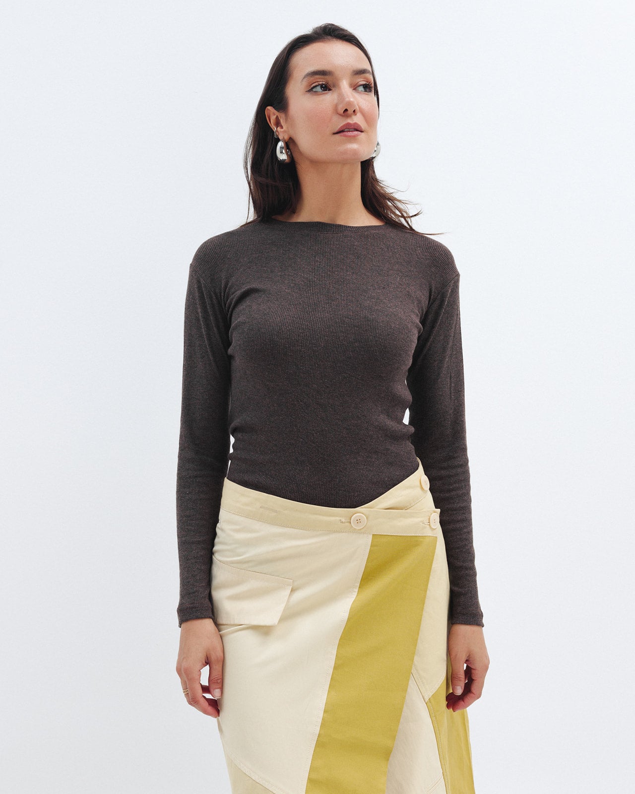 Brown Ribbed Long Sleeve Chocka