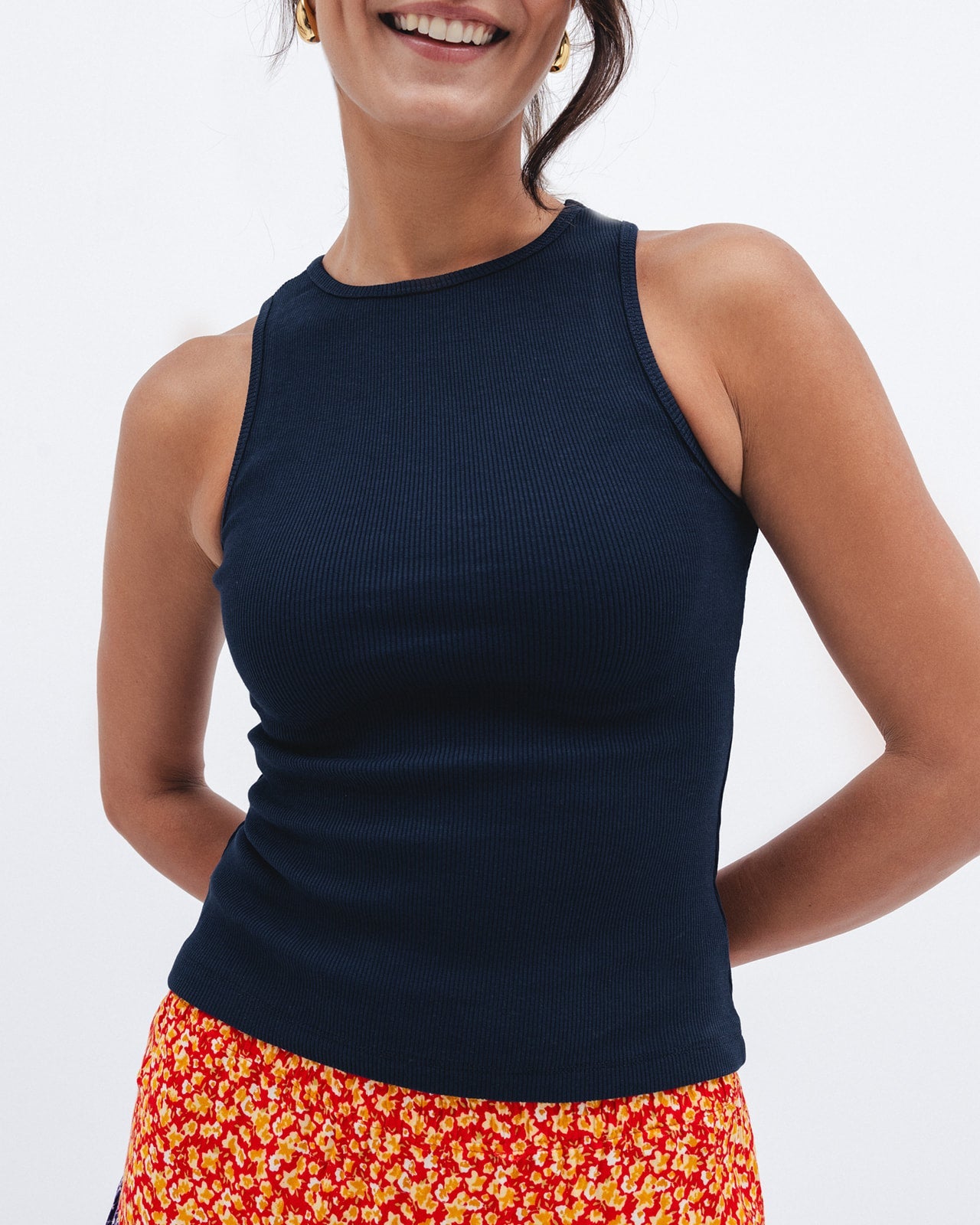 Dark Blue Ribbed Crewneck Top - Chocka